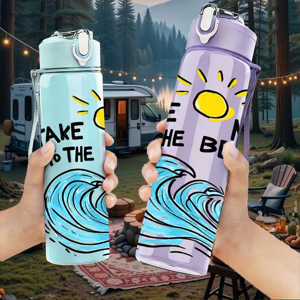 1PC Take Me To Beach Wave Art 750ml Color Plastic Sports Water Bottle Leakproof Flip Straw Lid Suitable for Sports Office Home Use
