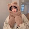 New Cute Bear Ear Hat Scarf Gloves Set Winter Women Beanies Caps Warm Plush Fleece Casual Solid Hats Kawaii Present