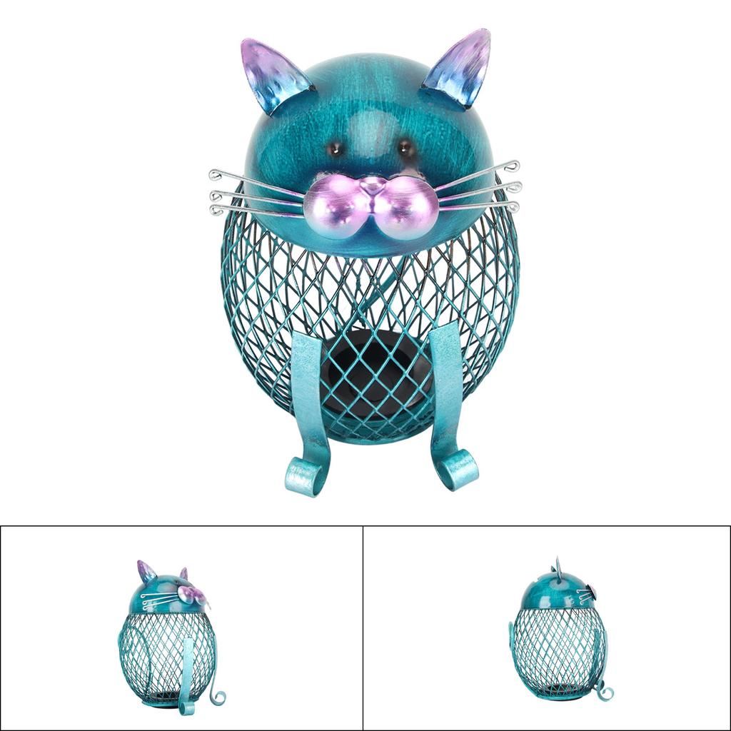 Metal Cat Coin Piggy Bank for Adults Visible Handcrafted Cute Animal Money Bank with Bottom Cover Fo