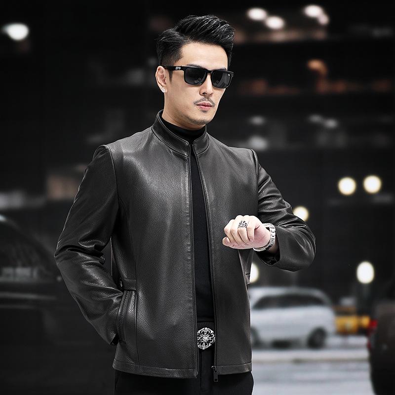 Весенняя и осенняя куртка из натуральной кожи, мужская куртка из козьей кожи, куртка с воротником-стойкой, кожаная куртка для мотоциклистов