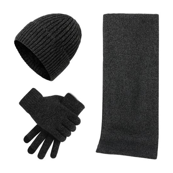 3Pcs/Set Women Winter Hat Scarf Gloves Set Solid Color Knitting Hat Long Scarf Touchscreen Gloves Set Winter Accessories