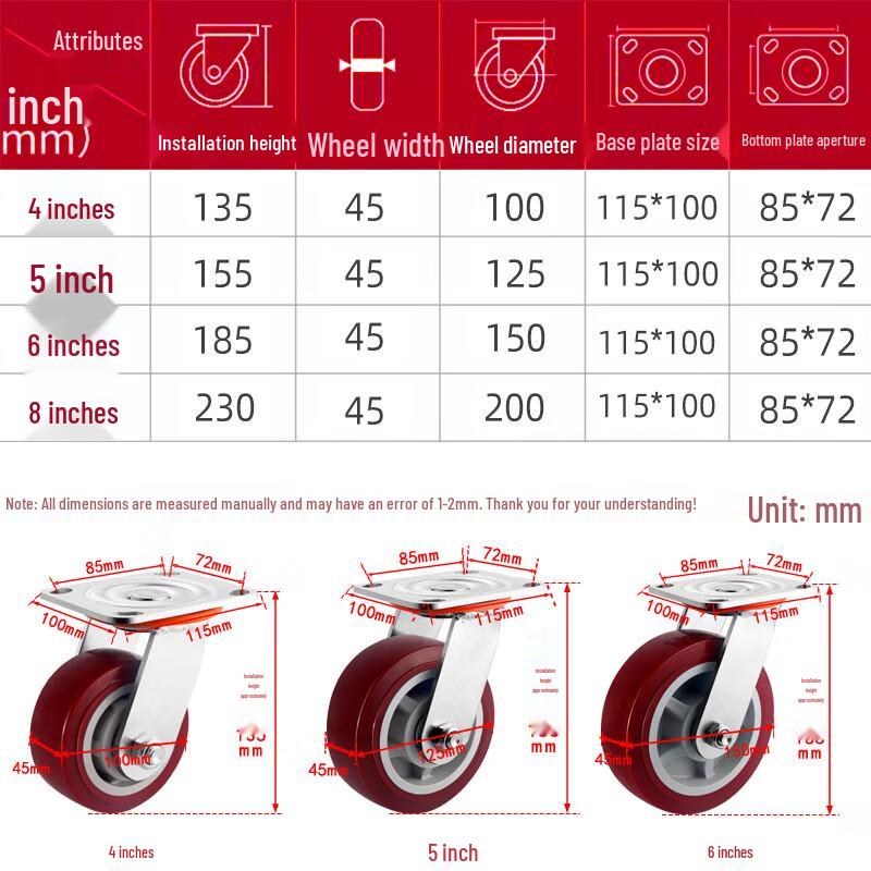Xieyu Silent Polyurethane 3-Inch Caster Wheel