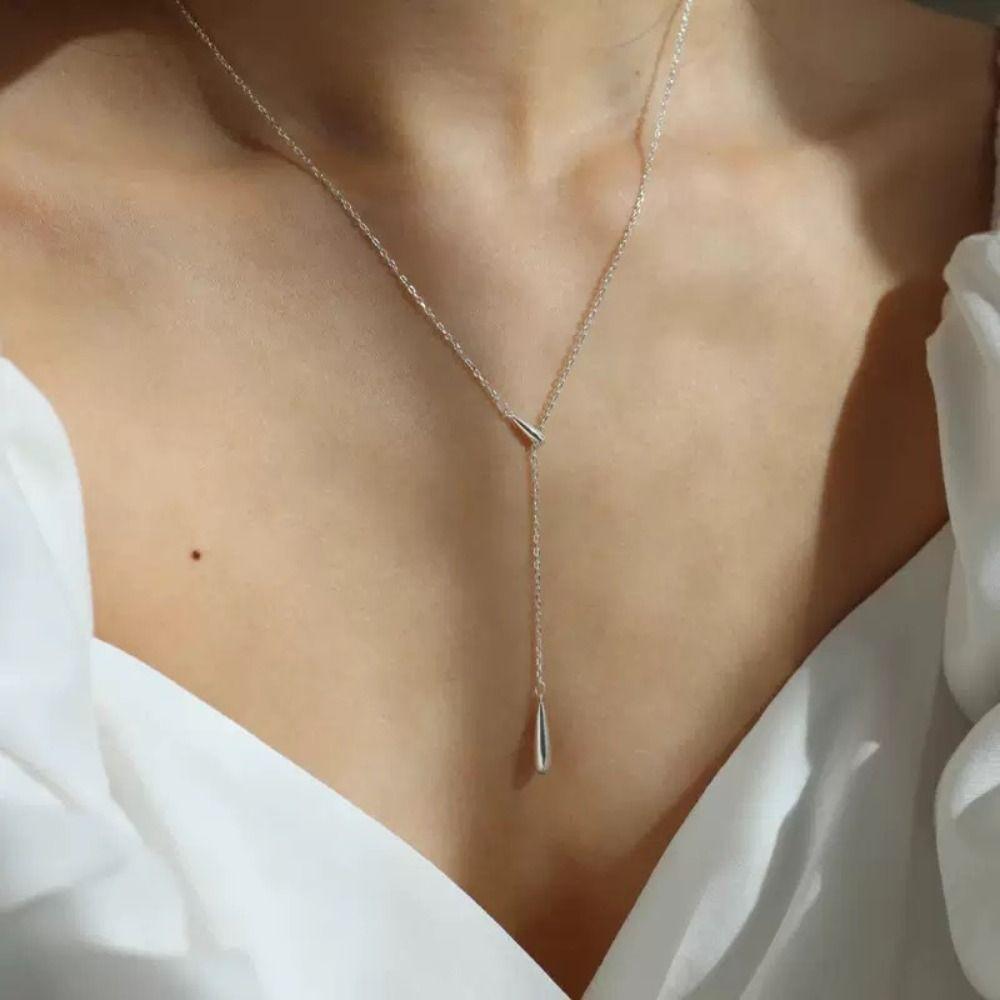 Adjustable Water Drop Tassel Necklace Y-shaped Collarbone Chain Metal Necklace  Jewelry Gifts