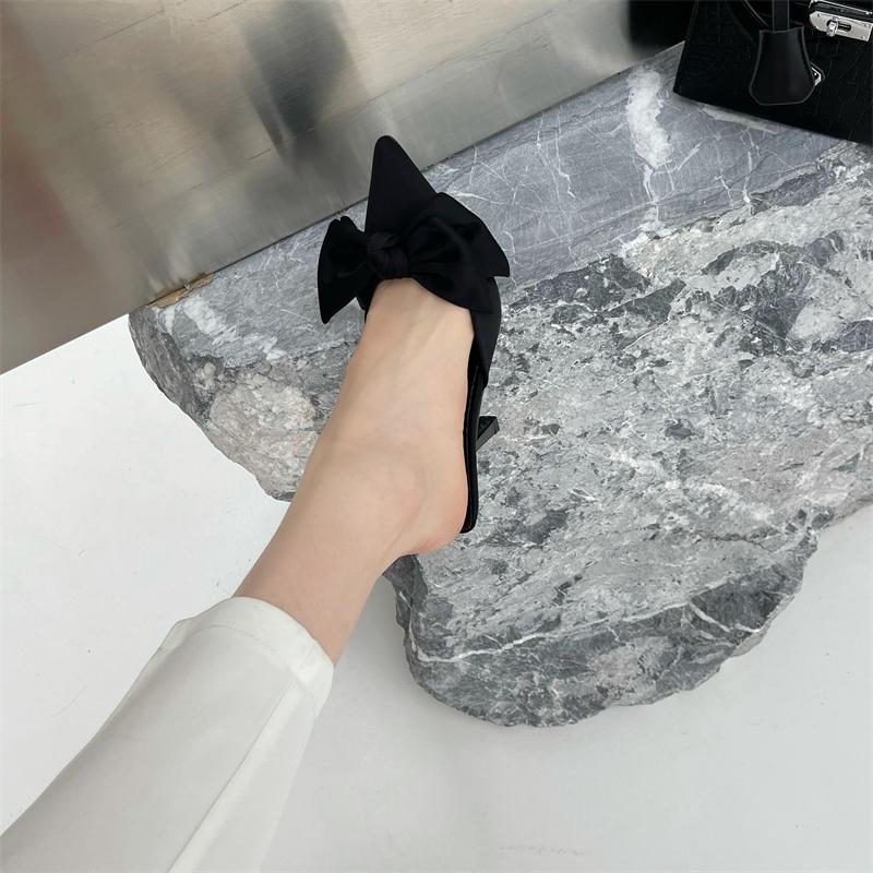 Модные Eilyken Осенние Женские Шлепанцы Сандалии с Большим Бантом-Бабочкой Мелкий Острый Носок Мюли Туфли-Лодочки на Высоком Каблуке для Стриптиза Женская Обувь
