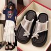 Butterfly rhinestone platform slippers women's summer wear 2025 new high-end beach shoes toe flat support