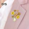 Women Brooch Sunflower Vase Shape Enamel Vintage Anti-slip Suit Coat Collar Hat Scarf Decoration Clothes Pin Prom Party Garment Jewelry