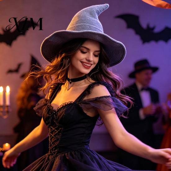 Vintage Pointed Witch Hat Women Hat, Foldable Wide Brim Knitted Cap, Halloween Cosplay for Autumn Winter, Themed Party Costume Accessory Sun