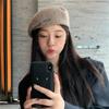 Metal Label Camel Hair Beret for Women Korean Style Autumn and Winter Woolen Beret  Versatile  Face Showing  Small Retro Painter Hat