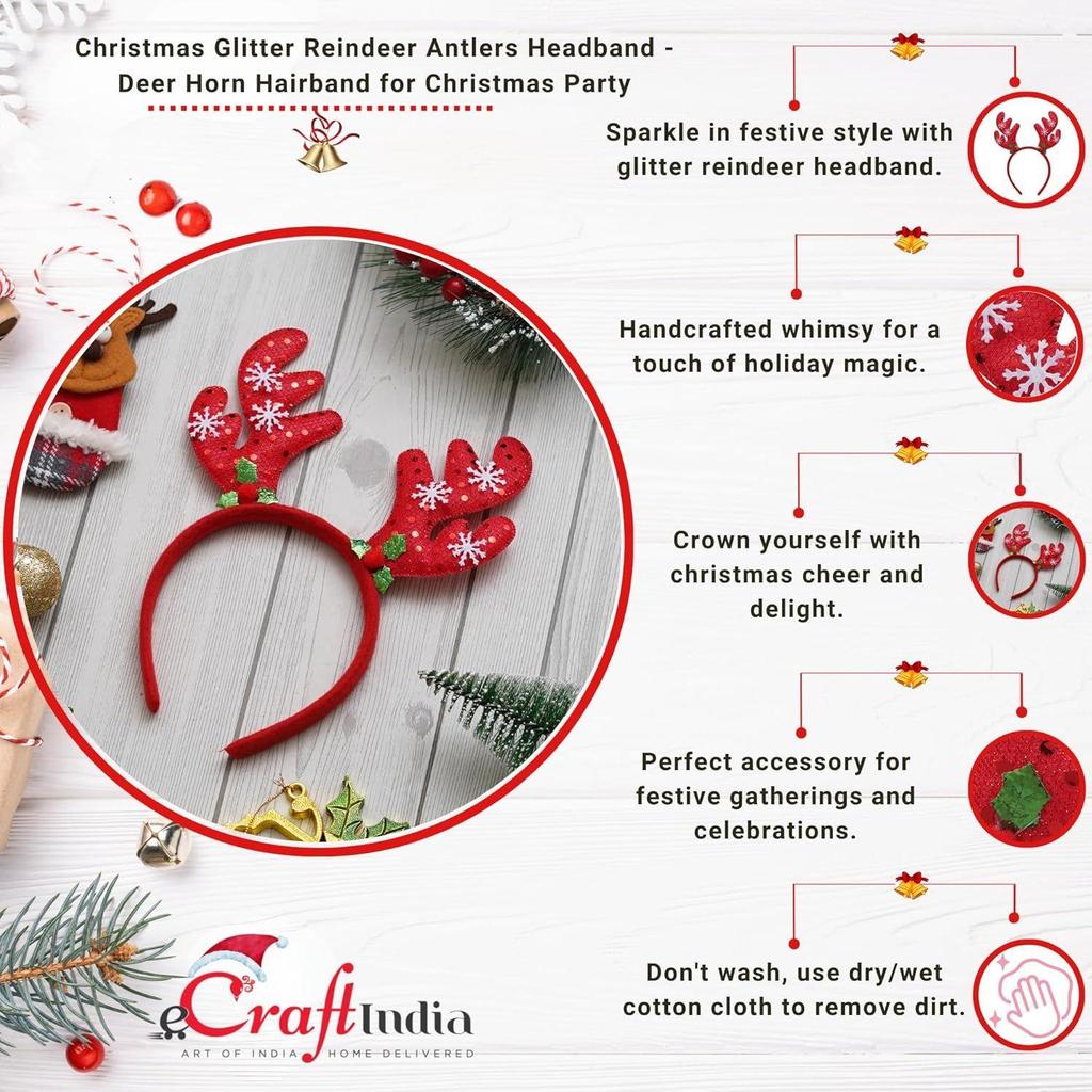 Красная рождественская повязка на голову с блестящими оленьими рогами | Повязка для волос с оленьими рогами для вечеринки, дня рождения | Рождественский подарок для детей, девочек