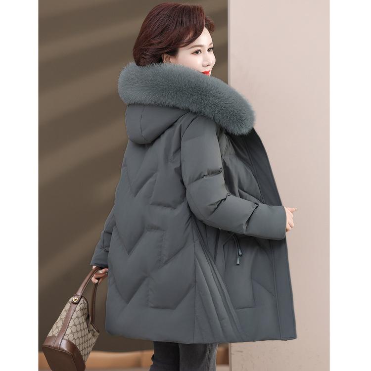 Down Jacket Mother Women's New Style Middle-aged and Elderly Winter Medium-length Thickened Fox Fur Collar White Duck Down Jacket