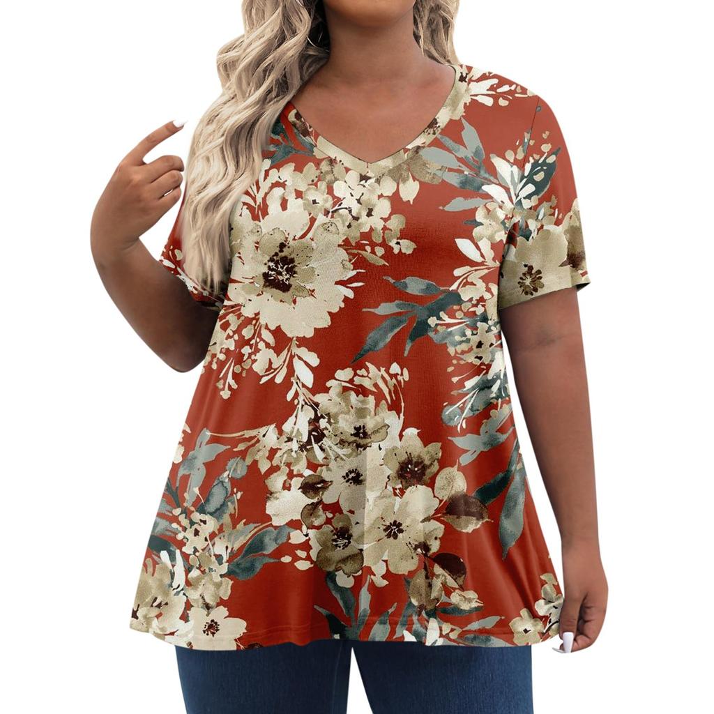 Женские топы больших размеров, шорты с рукавами, рубашки с V-образным вырезом, повседневная одежда, топы с принтом