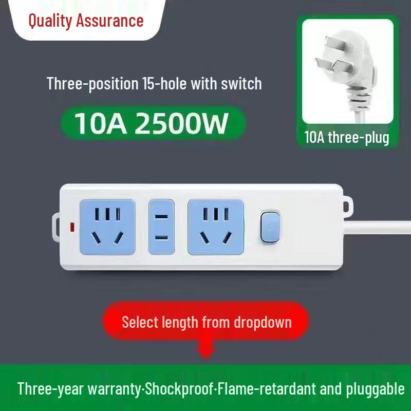 Genuine Pure Copper Wireless Power Strip Extension Cord for Household or Dormitory Use.