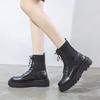 Leather Platform Boots New Autumn Women Light Comfortable Chunky Boots Fashion Lace Up Lady Shoes Footwear