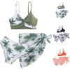 Girls Set Of 3 Bikini Top With Bikini Bottoms And Skirt Children Flowers Adjustable Shoulder Strap Bustier Summer Beautiful Quick-Drying Cute
