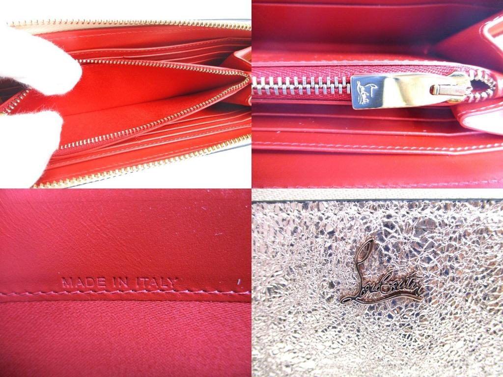 Authentic Christian Louboutin Panettone Rose Gold Leather Round Zip Wallet #a376 Open box