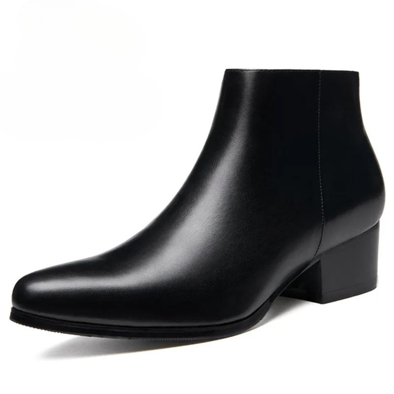 Luxury Men Ankle Boots Genuine Leather Men's Shoes Fashion Pointed Toe Dress Wedding Male Shoes Side Zipper Basic Boots for Men