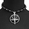 Vintage Black Agate Pentagram Skull Necklace with Goat Head Pendant