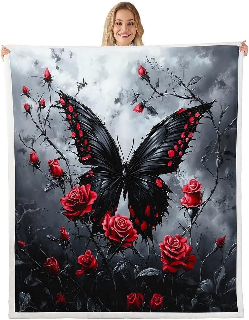 GUOYU Blanket Gothic Skull Fleece Blanket Baby Happy Halloween Sherpa Blanket Ghost Skull Goth Fuzzy Plush Throw for Adults Men WomenHorror