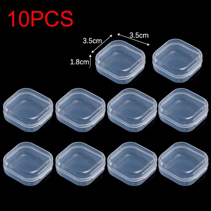 10PCS/Pack Portable Jewelry Storage Box Mini Transparent Plastic Square Jewelry Container Case for Earring Necklace Nail Art ZYF