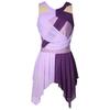 Womens Lyrical Dance Dress Rhinestone Color Block Mesh Design Ruched Twisted Knot Irregular Hem Leotard
