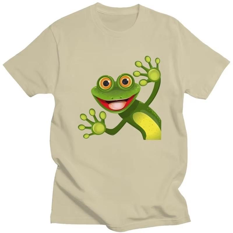 Happy Frog Graphic Tee for Unisex Pure Cotton Short Sleeve Casual T-Shirt