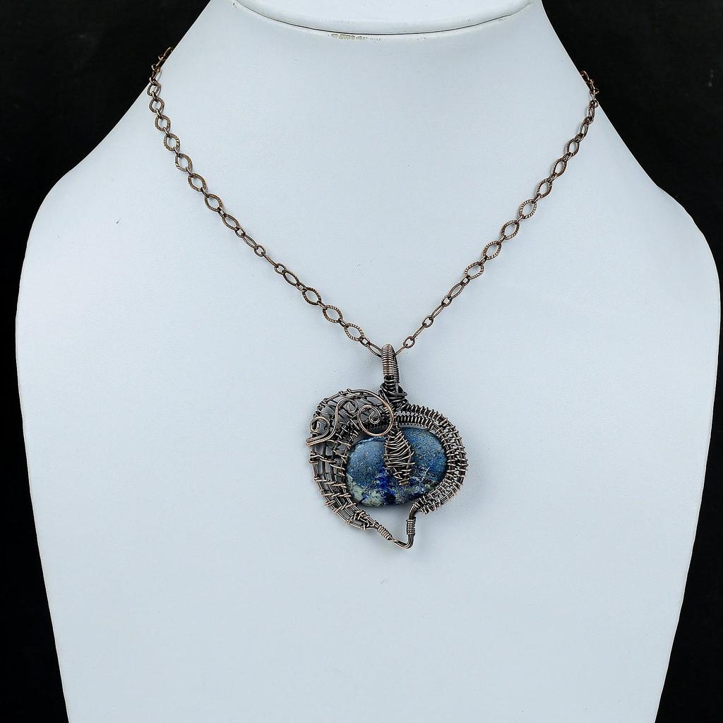 Azurite Malachite Pendant Copper Wire Wrapped Pendant Unique Copper Design Jewelry Handmade Gemstone Pendant Wire Wrap Jewelry Gift For Her