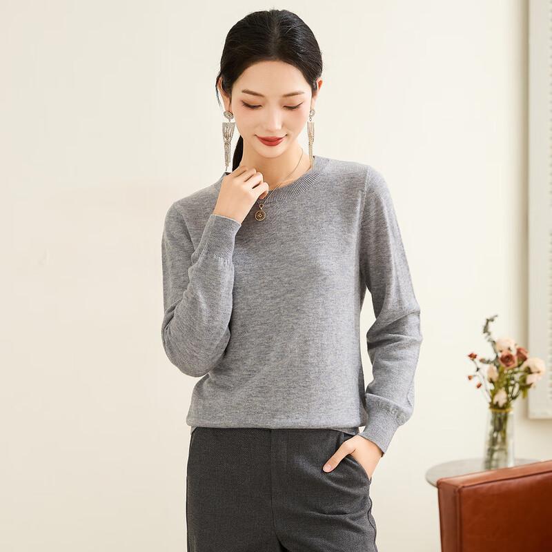 TUHUANG Women's Pure Wool Round Neck Sweater