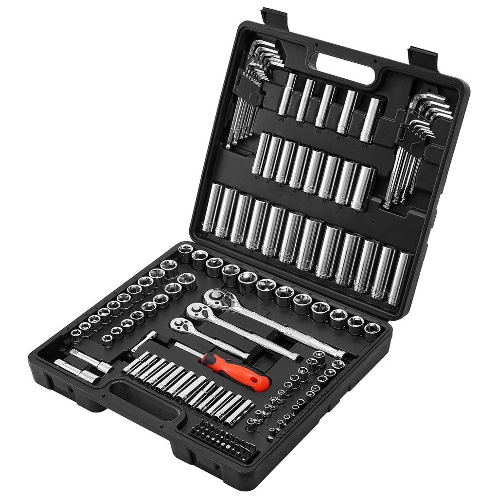 Socket Set, 149 Pieces, 9.5 & 6.4 & 12.7 mm Drive Socket and Ratchet Set, SAE and Metric, Deep and Shallow, Mechanic Tool Kit with Bits, Accessories,