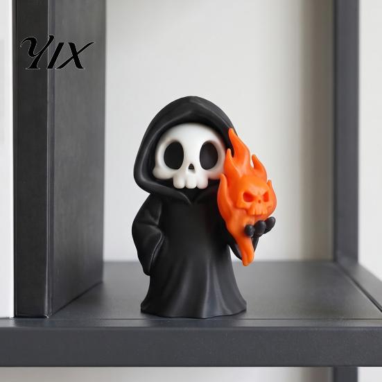 Unique Flame Reaper Statue Cute Grim Halloween Figurine, 3D Printed Spooky Little Ornaments with Skull, Desktop Ornament, Collectible Toy Handheld
