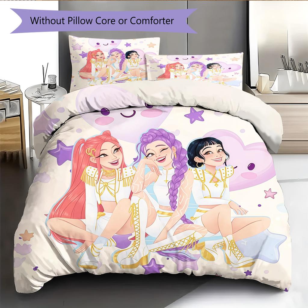 Huntrix Girl Pattern Bedding Quilt Set Home Decoration Gift (1 * duvet cover + 2 * pillowcase without core)