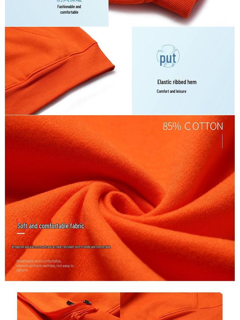 Custom Long Sleeve Cotton Zipper Sweatshirt Jacket with Turn-Down Collar and Logo for Corporate Culture