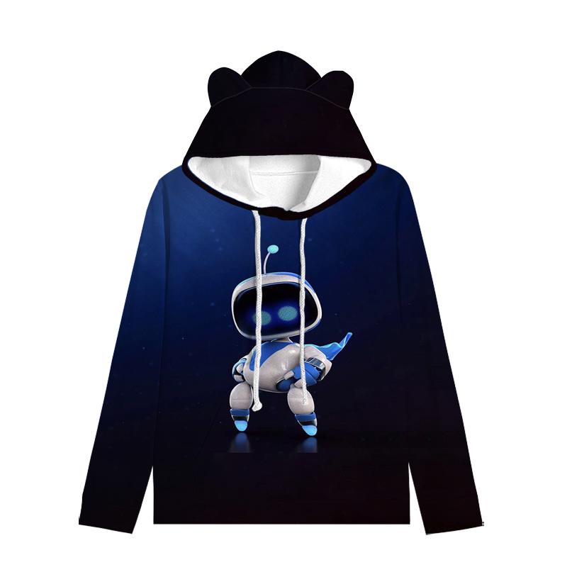 Толстовка с капюшоном «Кошачьи ушки» в стиле астронавта, уличная одежда для детей, пуловер с ушками в космическом стиле, мягкая унисекс-верхняя одежда для малышей