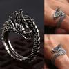 Vintage 3D Carved Dragon Ring Men Adjustable Size Silver Color Opening Finger Wrap Ring For Boyfriend Gifts