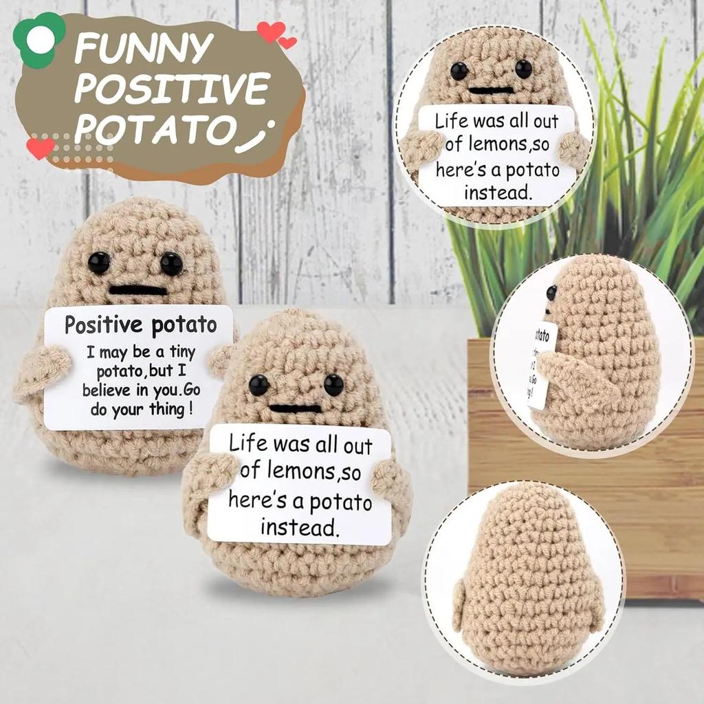 1-10PCS Positive Energy Potato Mini Handmade Plush Knitted Doll with Card Fun Stress Relieving Knitted Doll Home Decoration