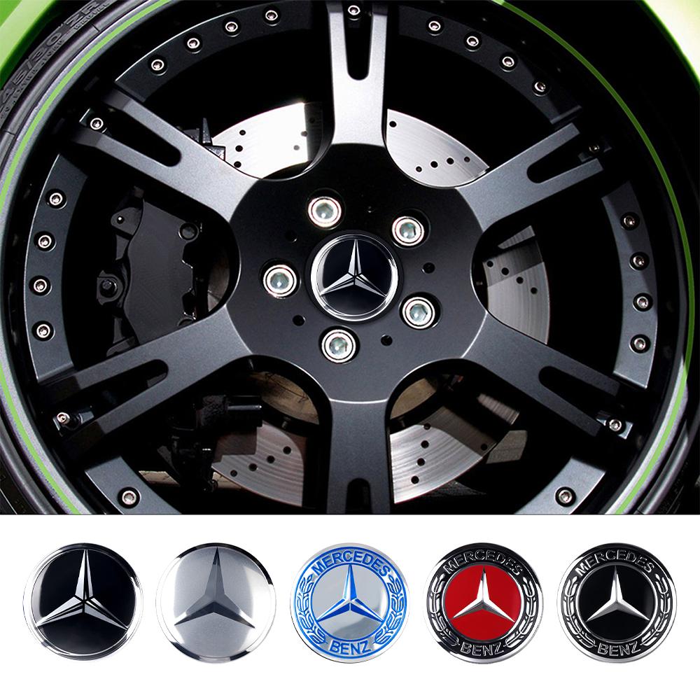 For Mercedes Benz AMG A B C E M R G S Class GLA GL CLA CES CLS SLK 4pcs 56/60/65mm Wheel Center Hub Cap Stickers Auto Accessorie
