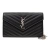 Сумка через плечо YSL Cassandre из кожи с отстегивающейся металлической цепочкой и фурнитурой серебристого цвета, черная, артикул 377828-BOW02-1000.