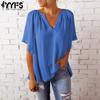 Women's Fashion Casual Summer Spring Solid Color Print Short Sleeve V-Neck Blouses & Shirts