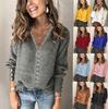 2023 New Lace V-Neck Sweater: European & American Style, Loose-Fit, Long-Sleeve Solid Color Sweater for Women