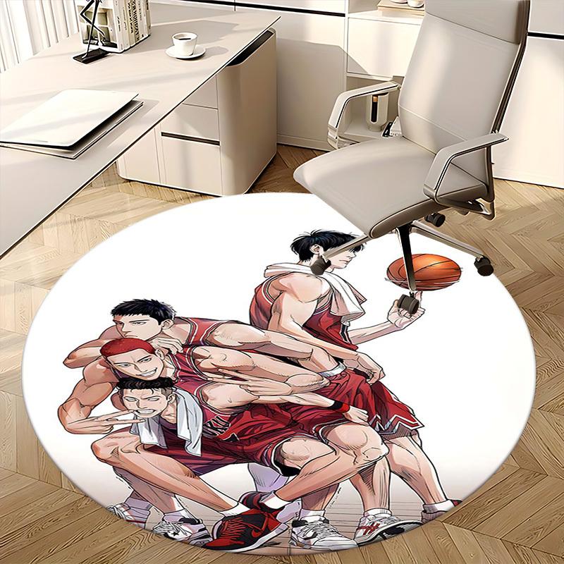 1 шт. Круглый ковер с изображением аниме-баскетболистов - Коврик под офисное кресло, Противоскользящий ковер для домашнего декора, Гостиной, Спальни, Игровой комнаты