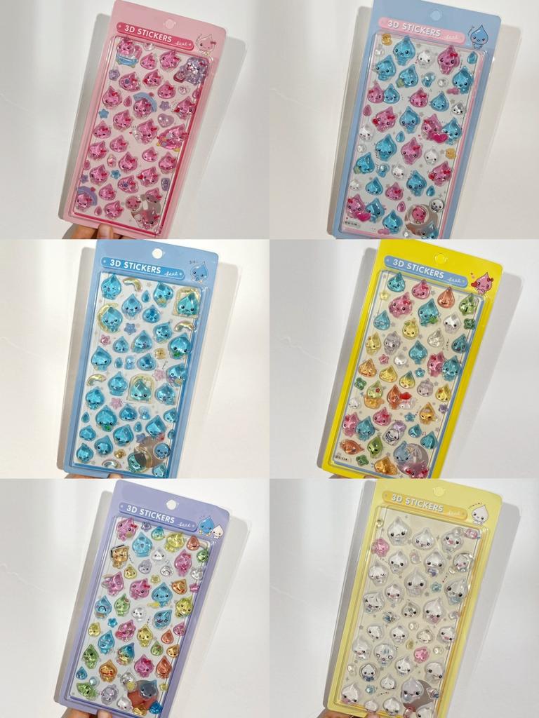 1-6pcs Tamagotchi 3D Crystal Stickers Waterdrop Cartoon Stickers Creative Gift Exchange Stickers Set Embossed Solid Stickers