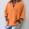 Women's Fashion Casual V Neck Long Sleeve Pullover Top Linen Cotton Blend