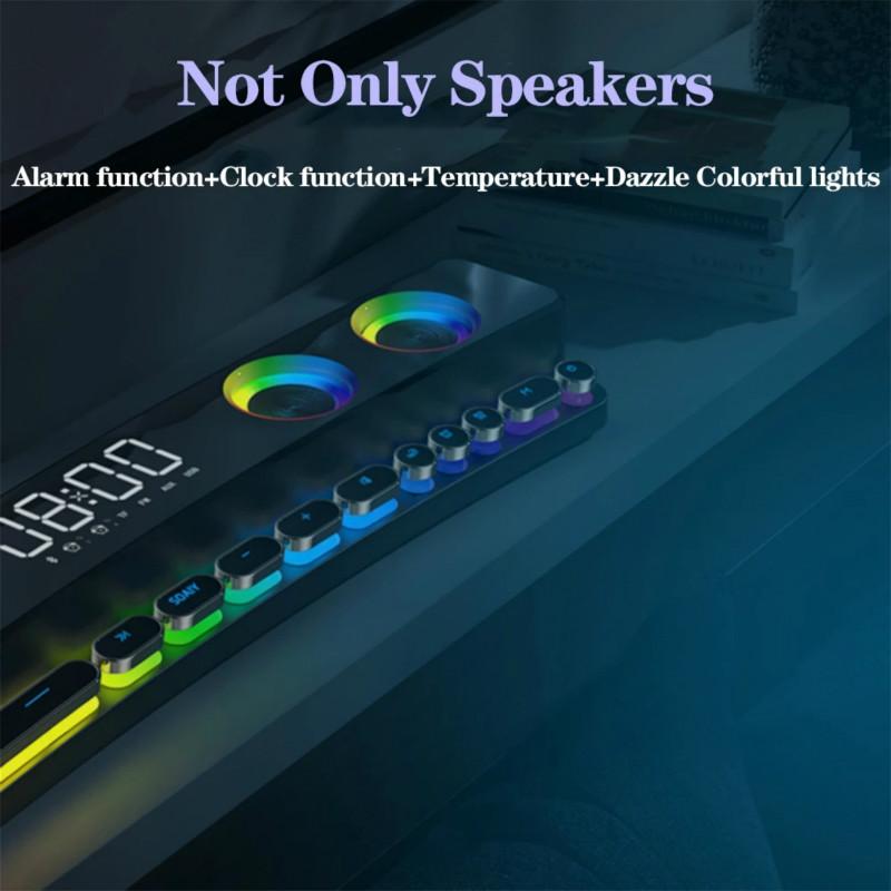 Clock Bluetooth Wireless Game Speaker Soundbar 3D Stereo Subwoofer Computer Loudspeaker with Light Soundbar for Tv Home Theater