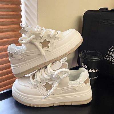 Женские кроссовки на платформе со звездным дизайном, на шнуровке, для скейтборда, на плоской подошве, для активного отдыха, для бега, для тенниса, для бега