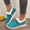 Fashion Aphixta Furry Warm Flats Shoes Women Cotton Fabric Blue Loafers Shoes Woman Flat With Student Footwear Size 43