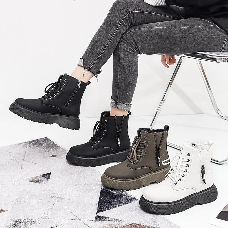 Модные женские ботинки на платформе Marterns Boot Осень-зима Высокие ботинки для улицы Зимние ботильоны Женские толстые ковбойские ботинки Женская обувь
