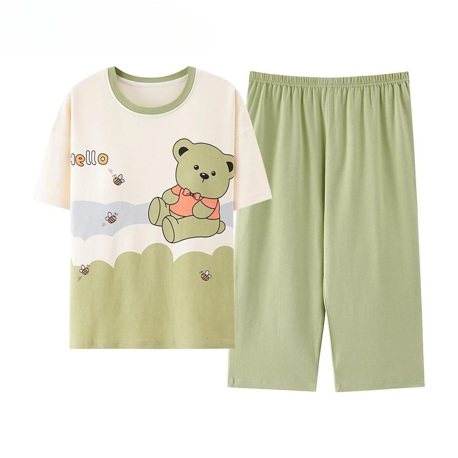 Летние пижамы-капри, милые пижамы с мультяшным принтом для женщин, модные пижамы, мягкие хлопковые пижамы, одежда для сна