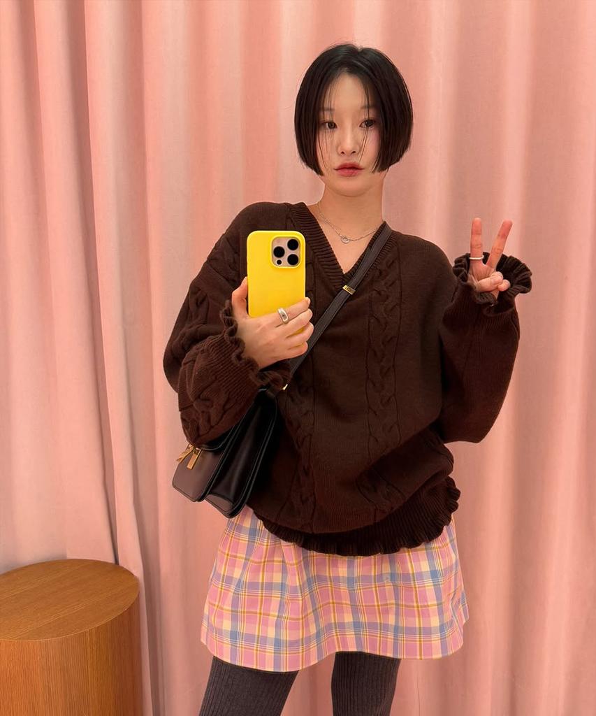 SINOON Sn Cable V-Neck Pullover (Brown)