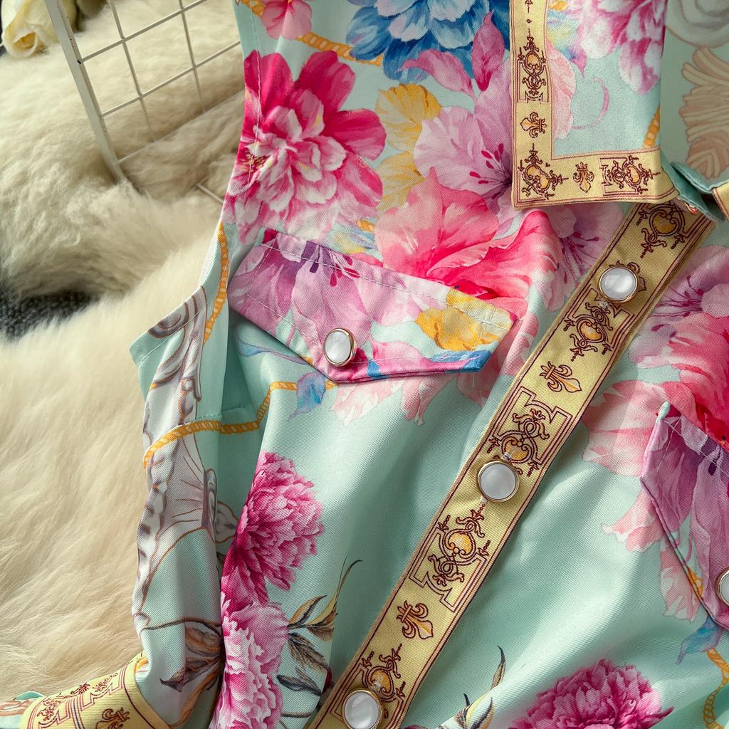 Франция Элегантный Винтаж Тонкий Вечернее Платье Женщины Печати Пуговицы Плиссированное Длинное Вечернее Платье Женщин Повседневный Шикарный Праздничная Одежда Новинка