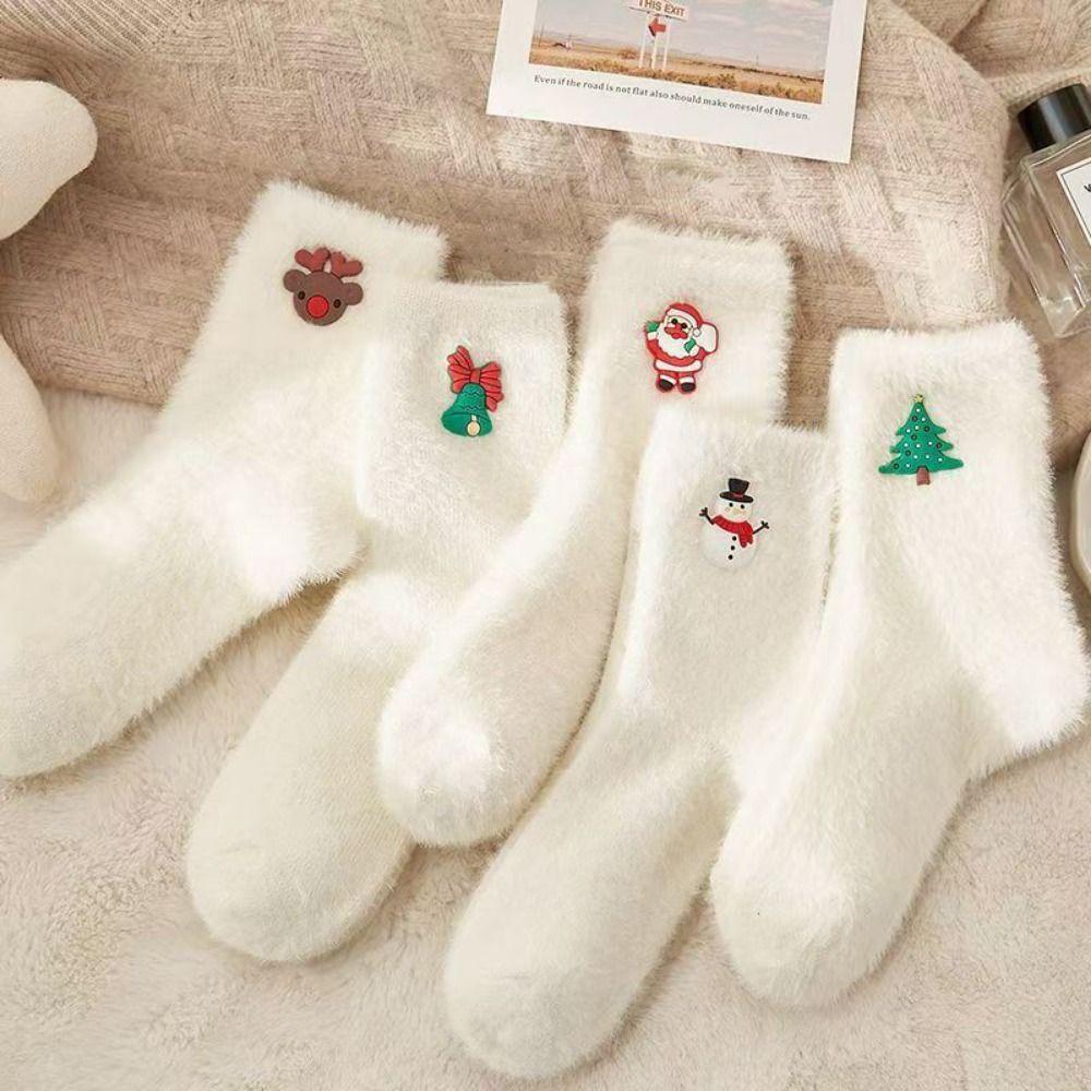 Норковый бархат Рождественский узор Носки Влагопоглощение Рождественская елка Снеговик Лось Носки