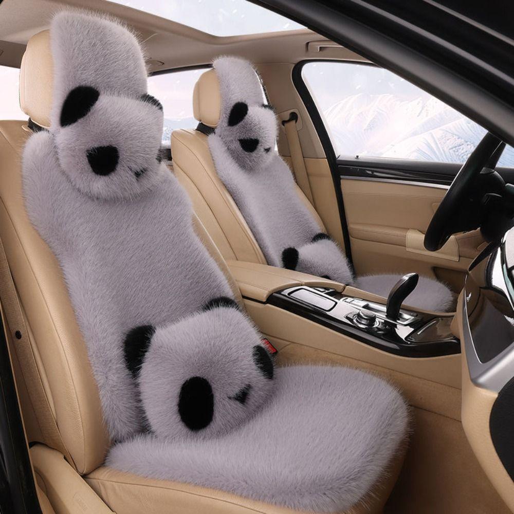 Non-slip Car Plush Cushion Cartoon Panda Backrest Lumbar Support Car Headrest Waist Support Winter